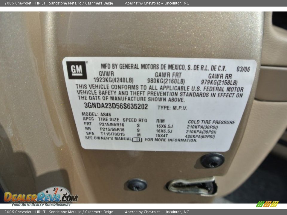 2006 Chevrolet HHR LT Sandstone Metallic / Cashmere Beige Photo #7