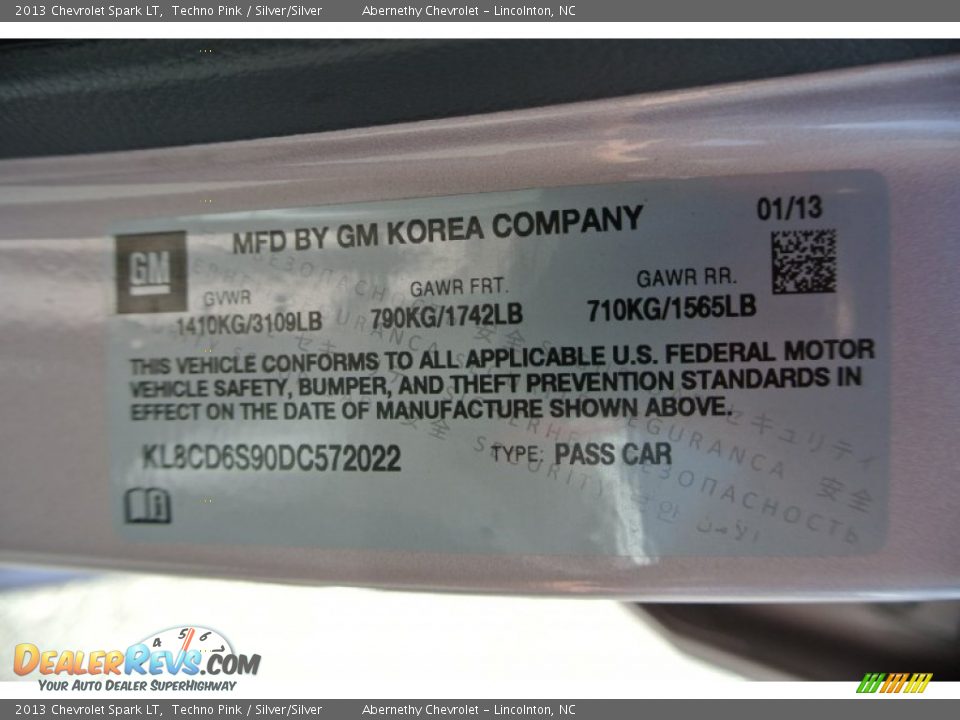 2013 Chevrolet Spark LT Techno Pink / Silver/Silver Photo #7