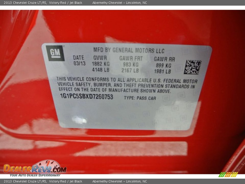 2013 Chevrolet Cruze LT/RS Victory Red / Jet Black Photo #7