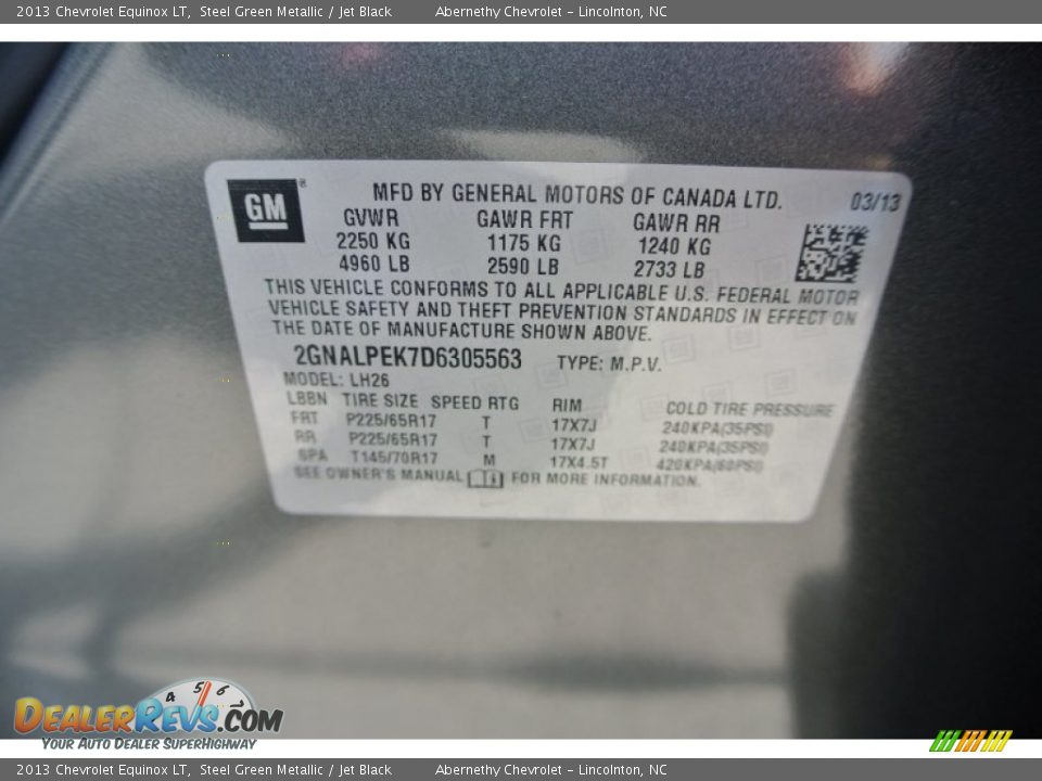 2013 Chevrolet Equinox LT Steel Green Metallic / Jet Black Photo #7