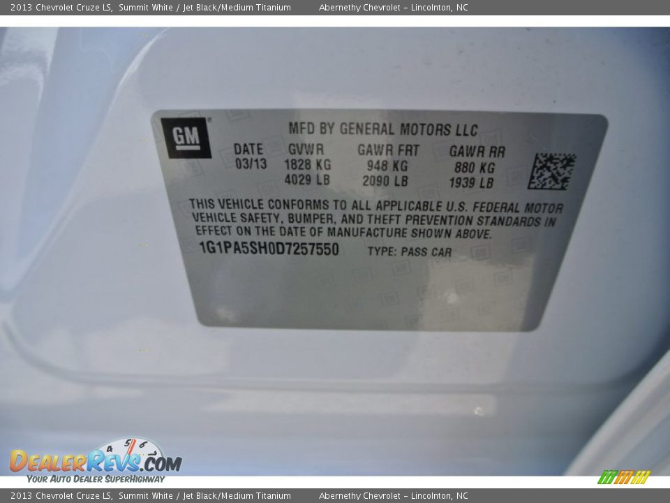 2013 Chevrolet Cruze LS Summit White / Jet Black/Medium Titanium Photo #7