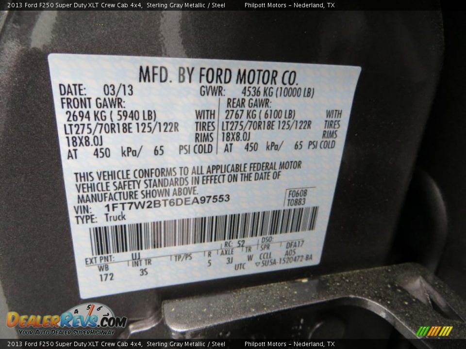 2013 Ford F250 Super Duty XLT Crew Cab 4x4 Sterling Gray Metallic / Steel Photo #32