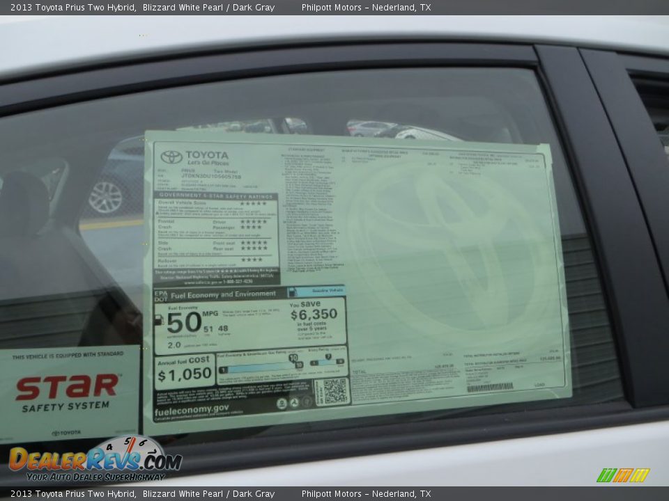 2013 Toyota Prius Two Hybrid Blizzard White Pearl / Dark Gray Photo #31