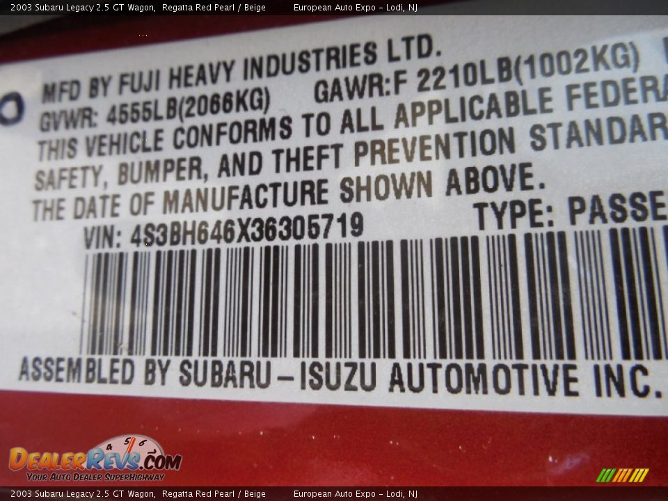 2003 Subaru Legacy 2.5 GT Wagon Regatta Red Pearl / Beige Photo #34