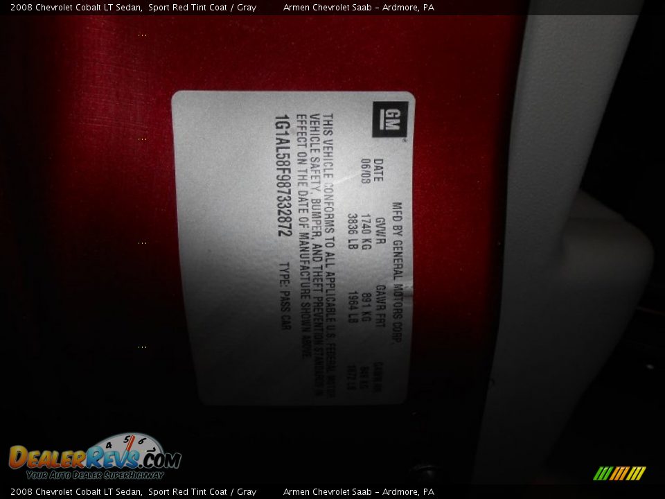 2008 Chevrolet Cobalt LT Sedan Sport Red Tint Coat / Gray Photo #28
