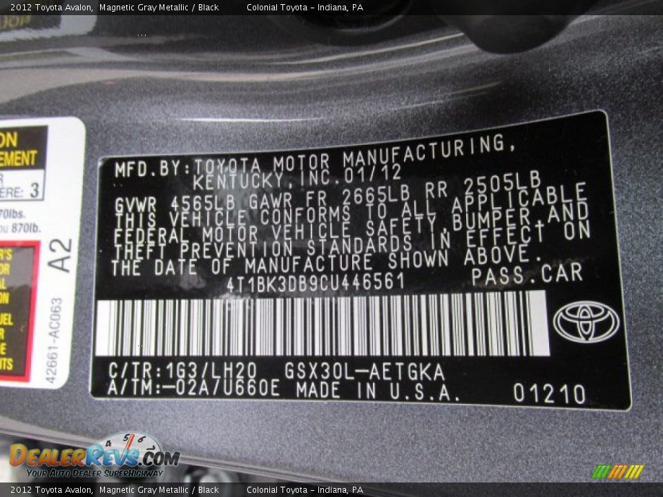 2012 Toyota Avalon Magnetic Gray Metallic / Black Photo #19
