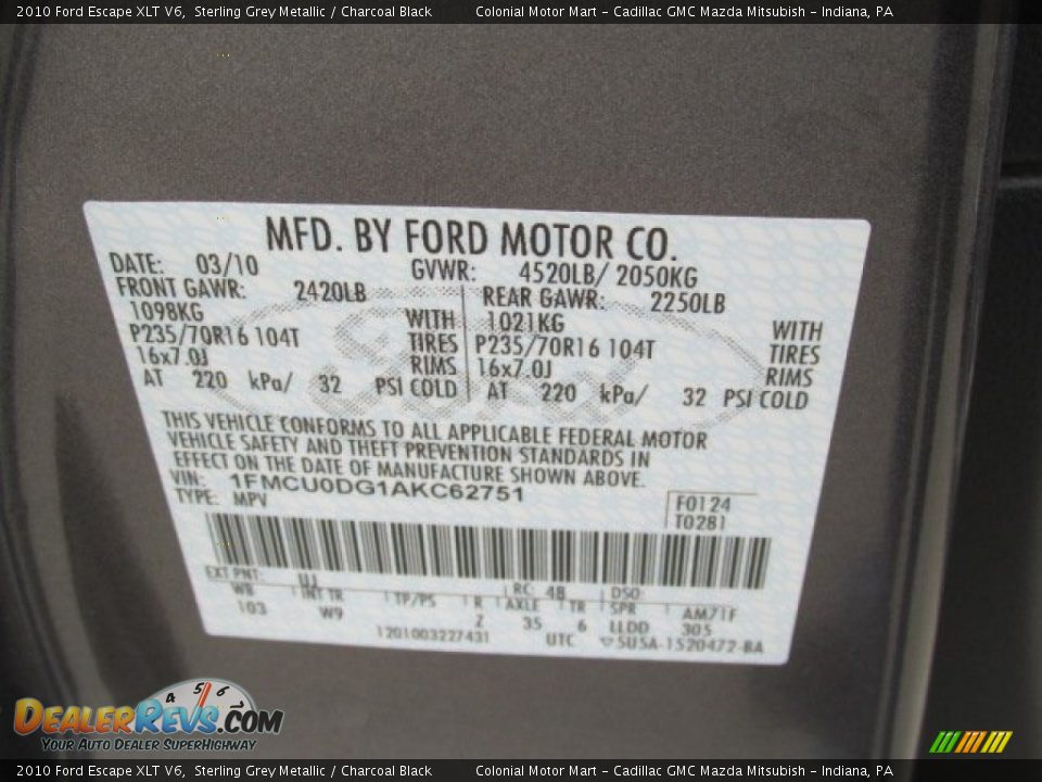 2010 Ford Escape XLT V6 Sterling Grey Metallic / Charcoal Black Photo #19