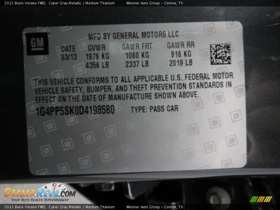 2013 Buick Verano FWD Cyber Gray Metallic / Medium Titanium Photo #6