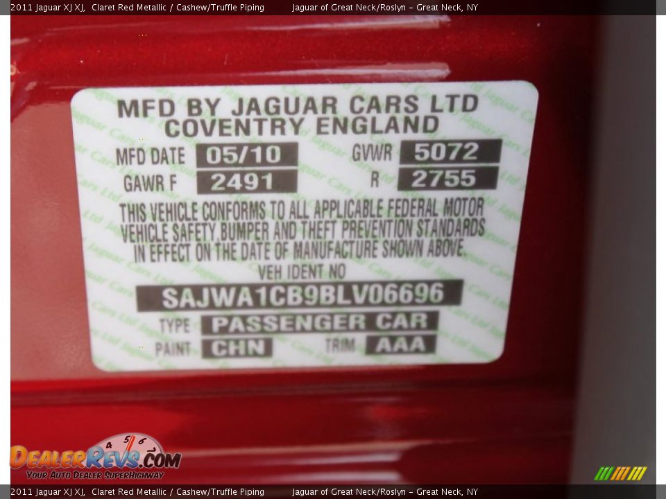 2011 Jaguar XJ XJ Claret Red Metallic / Cashew/Truffle Piping Photo #29