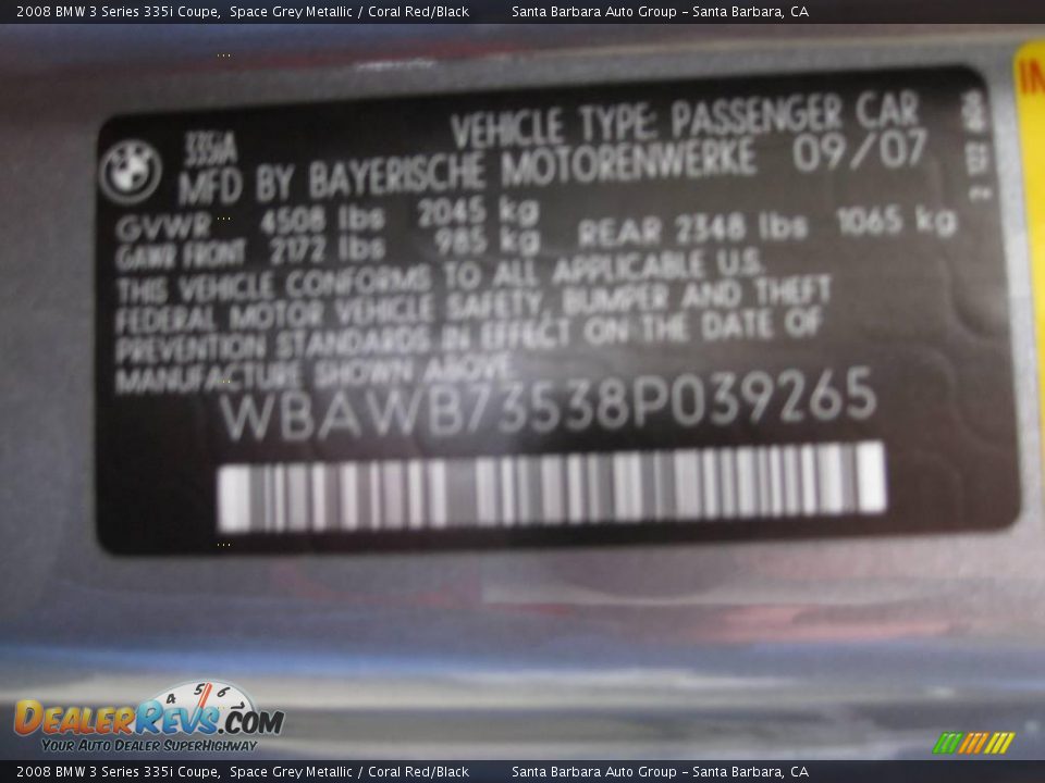 2008 BMW 3 Series 335i Coupe Space Grey Metallic / Coral Red/Black Photo #30
