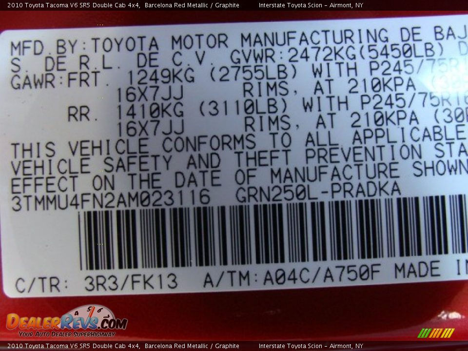 2010 Toyota Tacoma V6 SR5 Double Cab 4x4 Barcelona Red Metallic / Graphite Photo #26