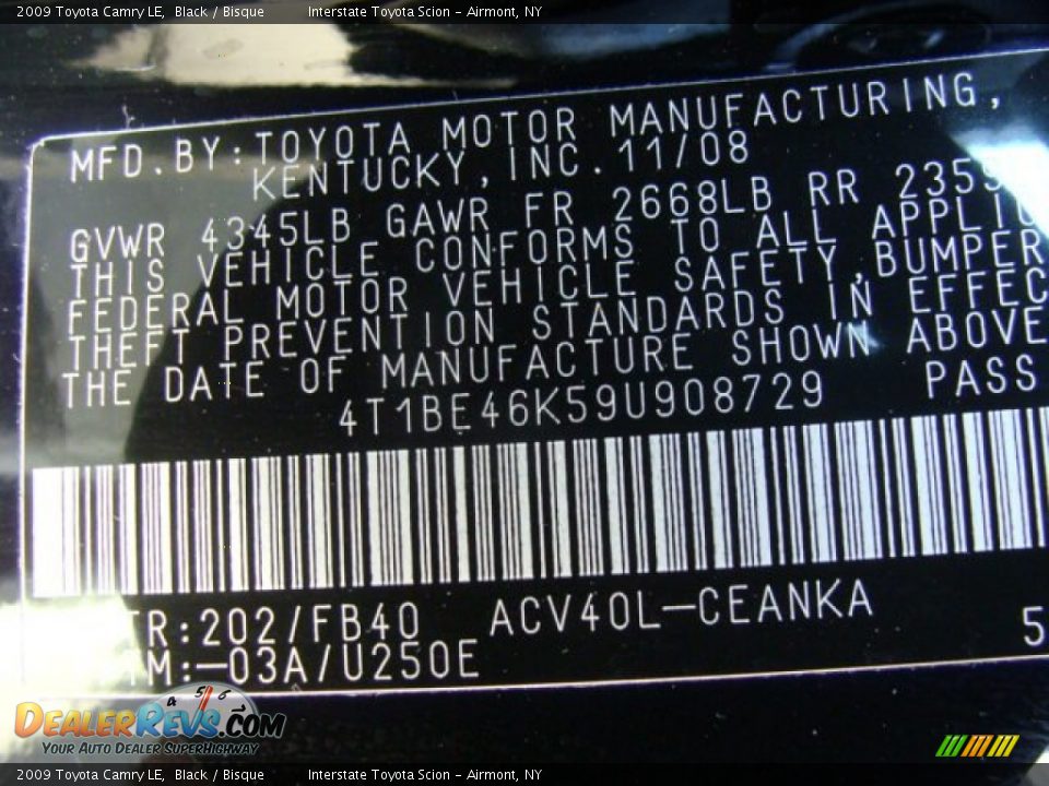 2009 Toyota Camry LE Black / Bisque Photo #25