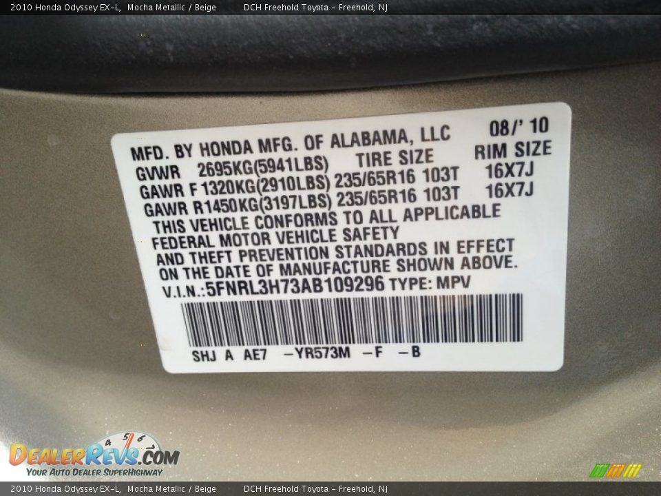 2010 Honda Odyssey EX-L Mocha Metallic / Beige Photo #18