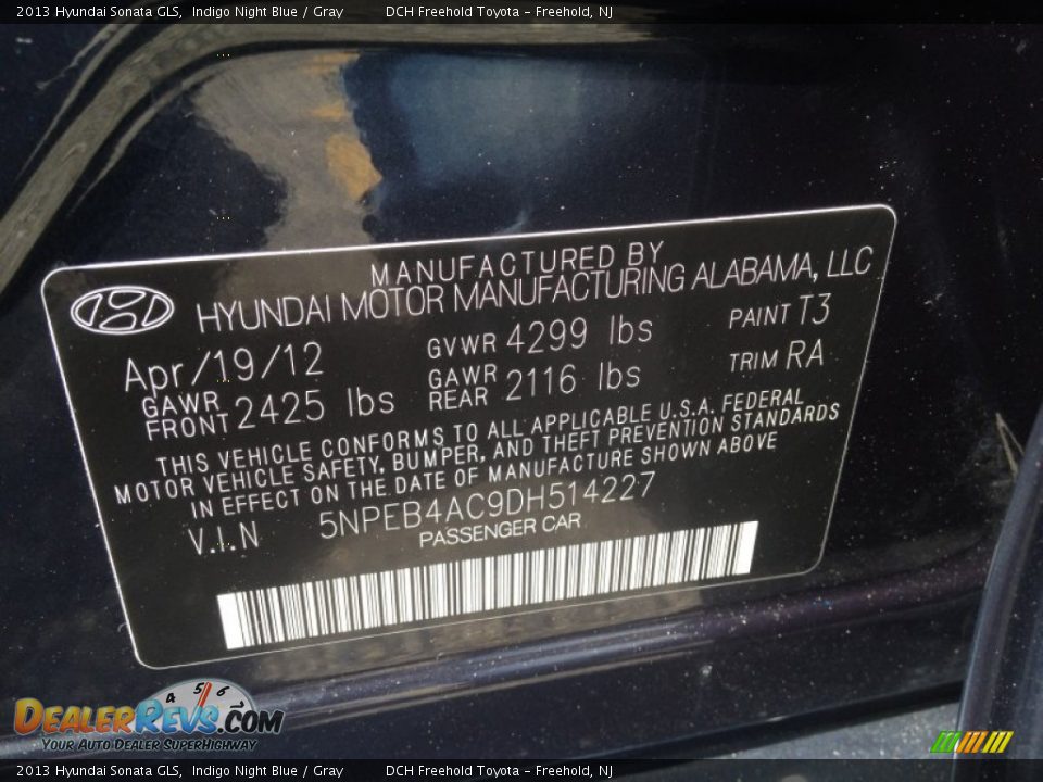 2013 Hyundai Sonata GLS Indigo Night Blue / Gray Photo #16
