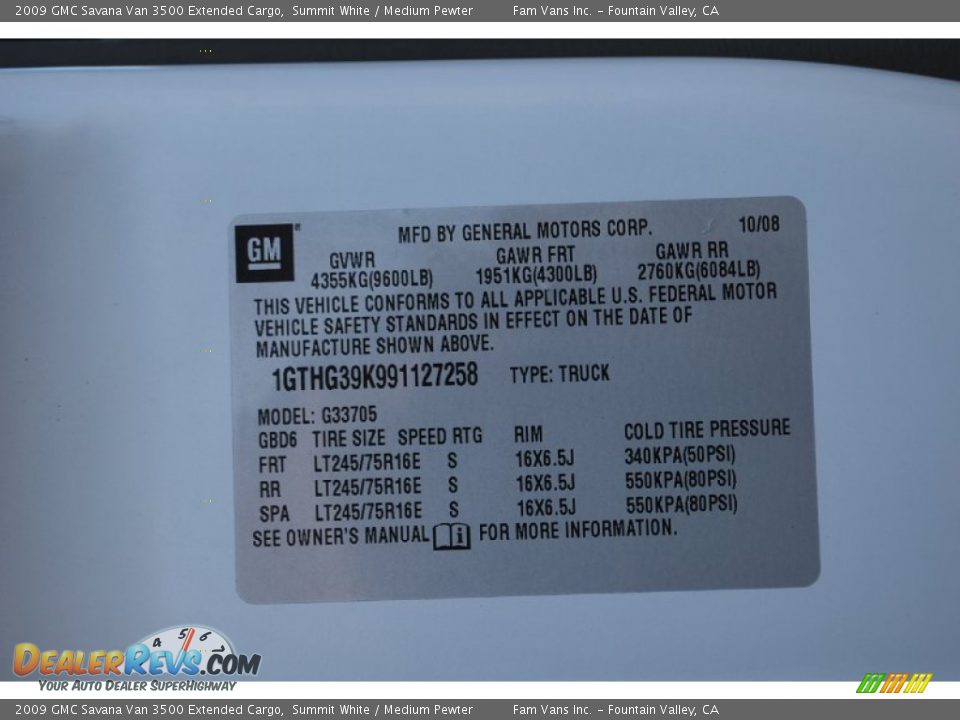 2009 GMC Savana Van 3500 Extended Cargo Summit White / Medium Pewter Photo #18