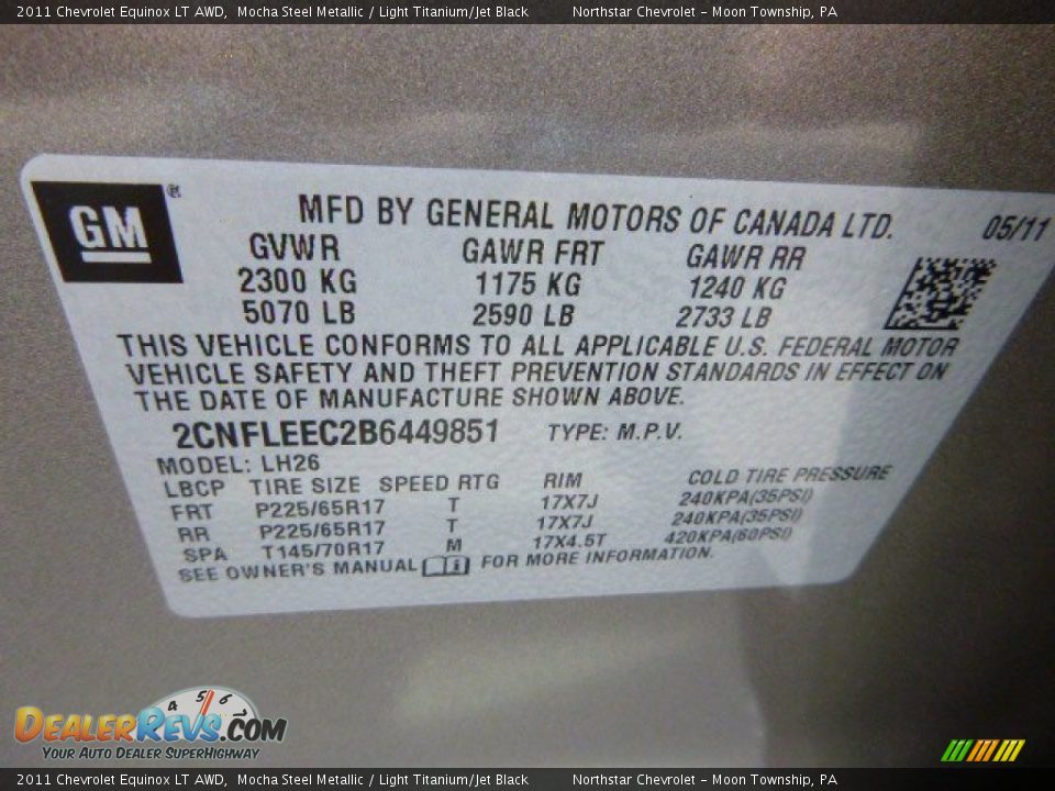 2011 Chevrolet Equinox LT AWD Mocha Steel Metallic / Light Titanium/Jet Black Photo #19