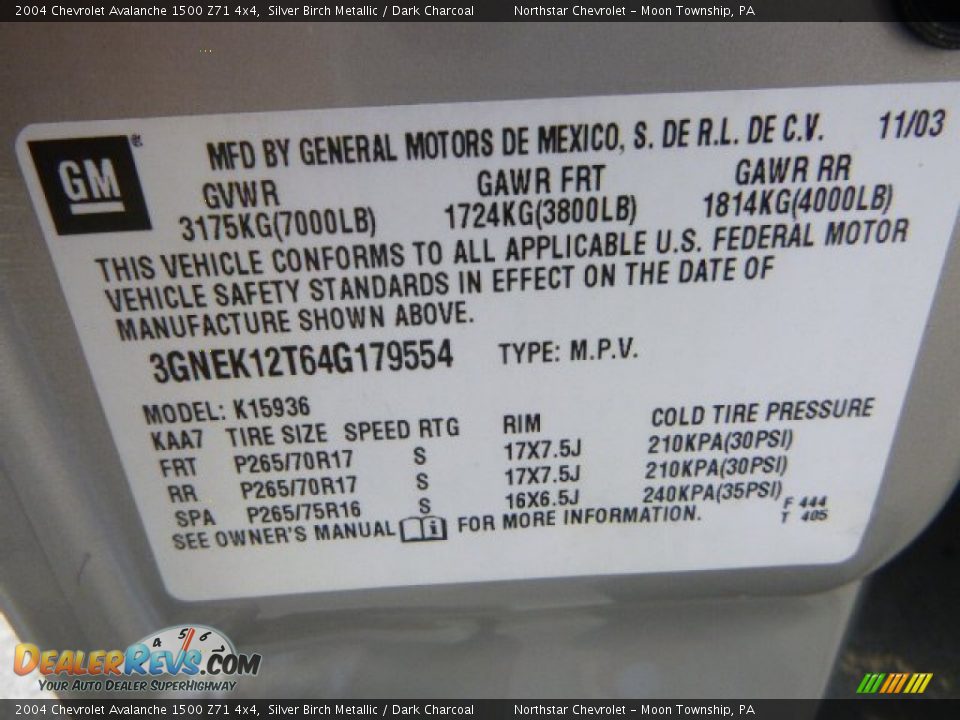 2004 Chevrolet Avalanche 1500 Z71 4x4 Silver Birch Metallic / Dark Charcoal Photo #19
