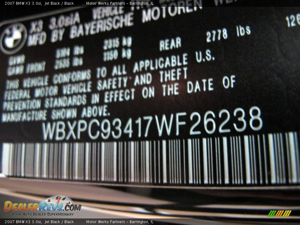 2007 BMW X3 3.0si Jet Black / Black Photo #34