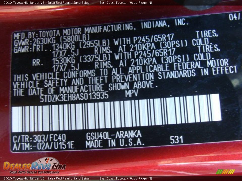 2010 Toyota Highlander V6 Salsa Red Pearl / Sand Beige Photo #15