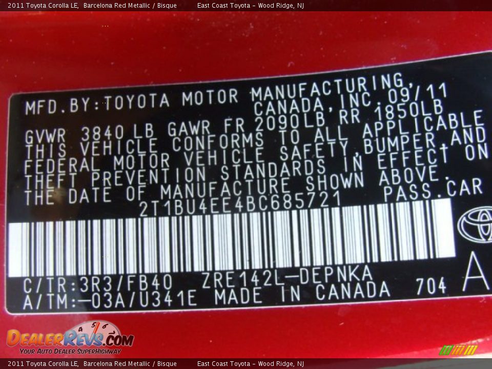 2011 Toyota Corolla LE Barcelona Red Metallic / Bisque Photo #15