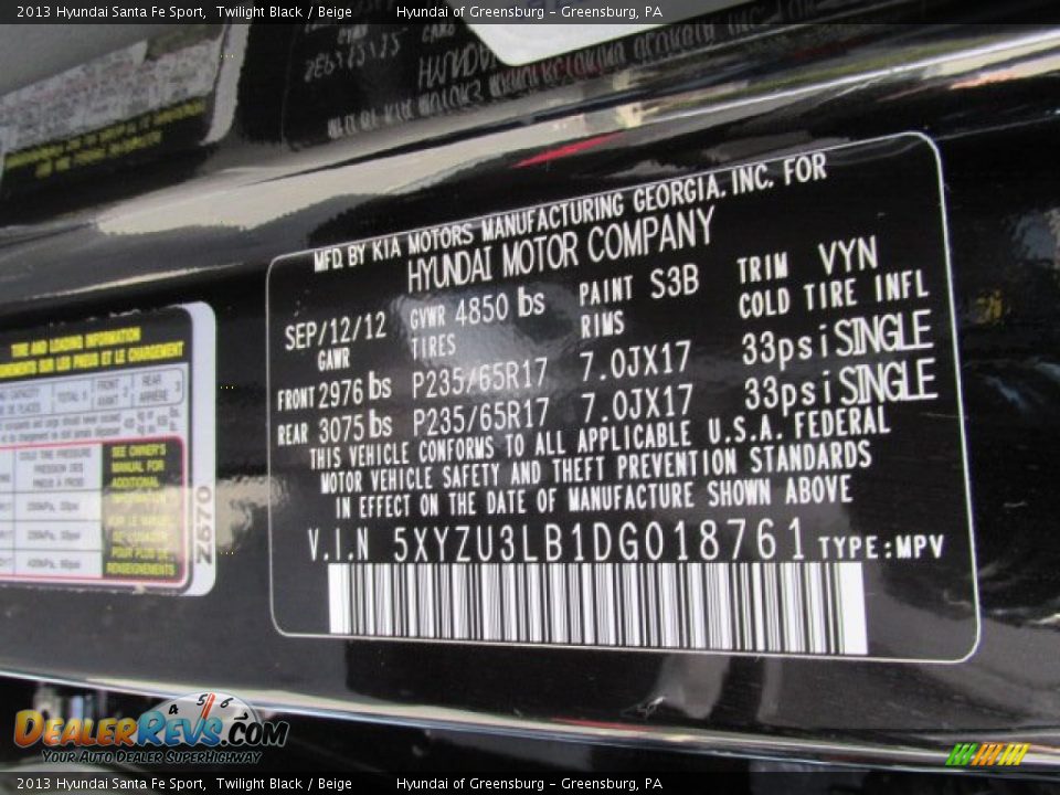 2013 Hyundai Santa Fe Sport Twilight Black / Beige Photo #24