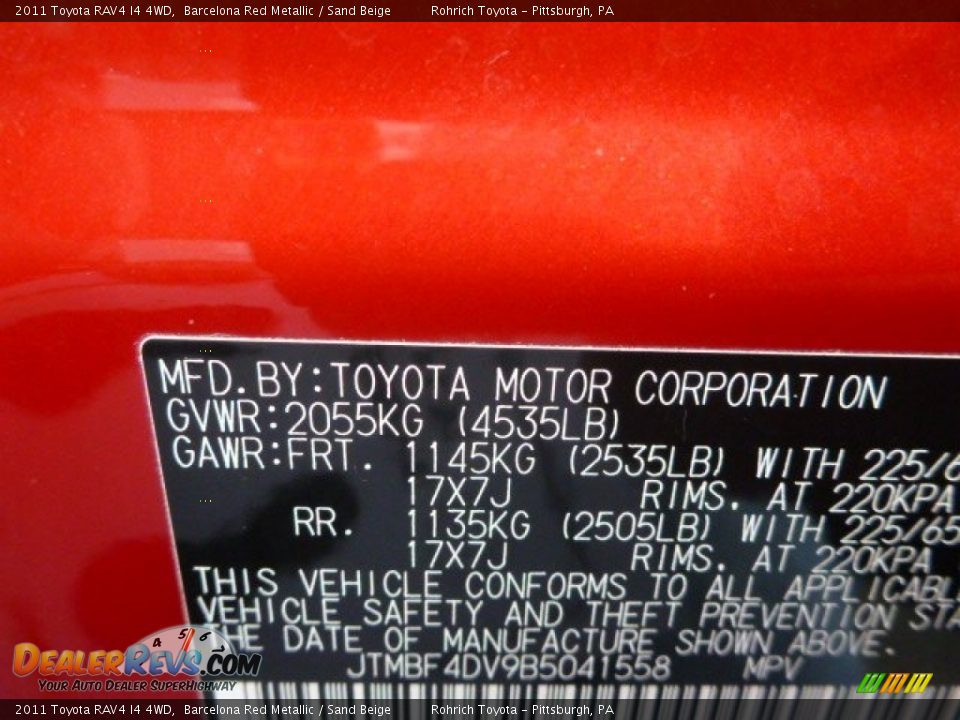 2011 Toyota RAV4 I4 4WD Barcelona Red Metallic / Sand Beige Photo #20