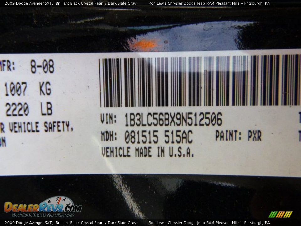 2009 Dodge Avenger SXT Brilliant Black Crystal Pearl / Dark Slate Gray Photo #19