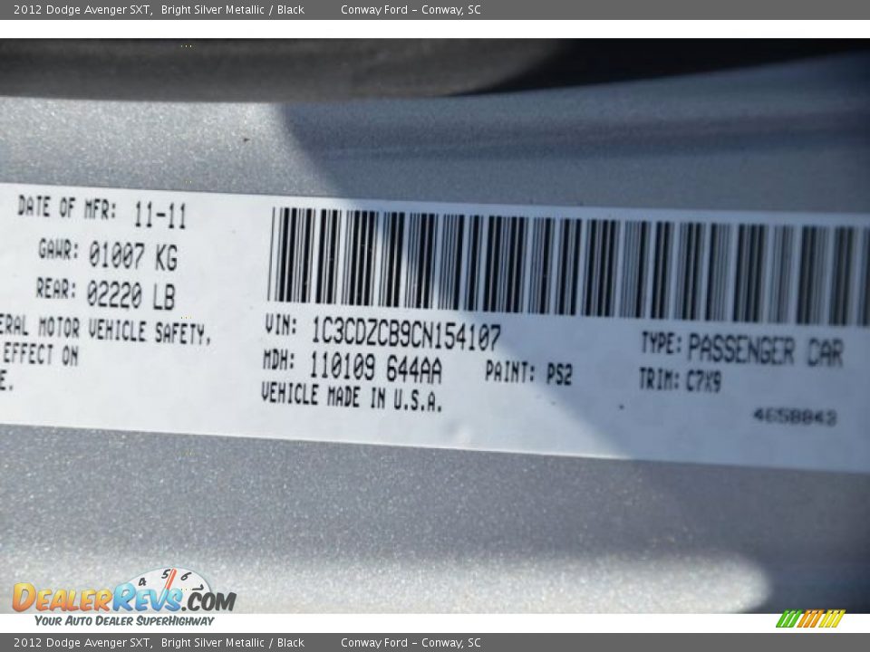 2012 Dodge Avenger SXT Bright Silver Metallic / Black Photo #23