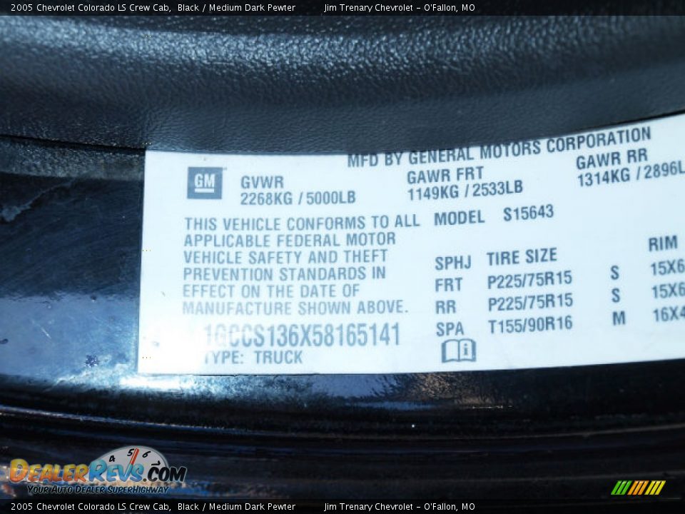 2005 Chevrolet Colorado LS Crew Cab Black / Medium Dark Pewter Photo #17