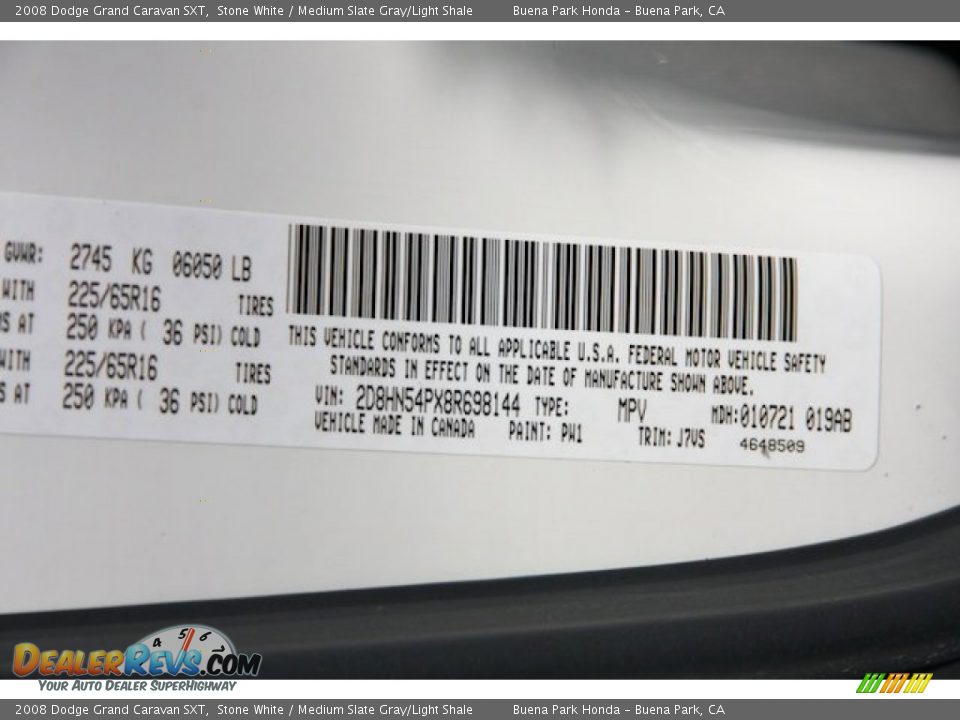 2008 Dodge Grand Caravan SXT Stone White / Medium Slate Gray/Light Shale Photo #36