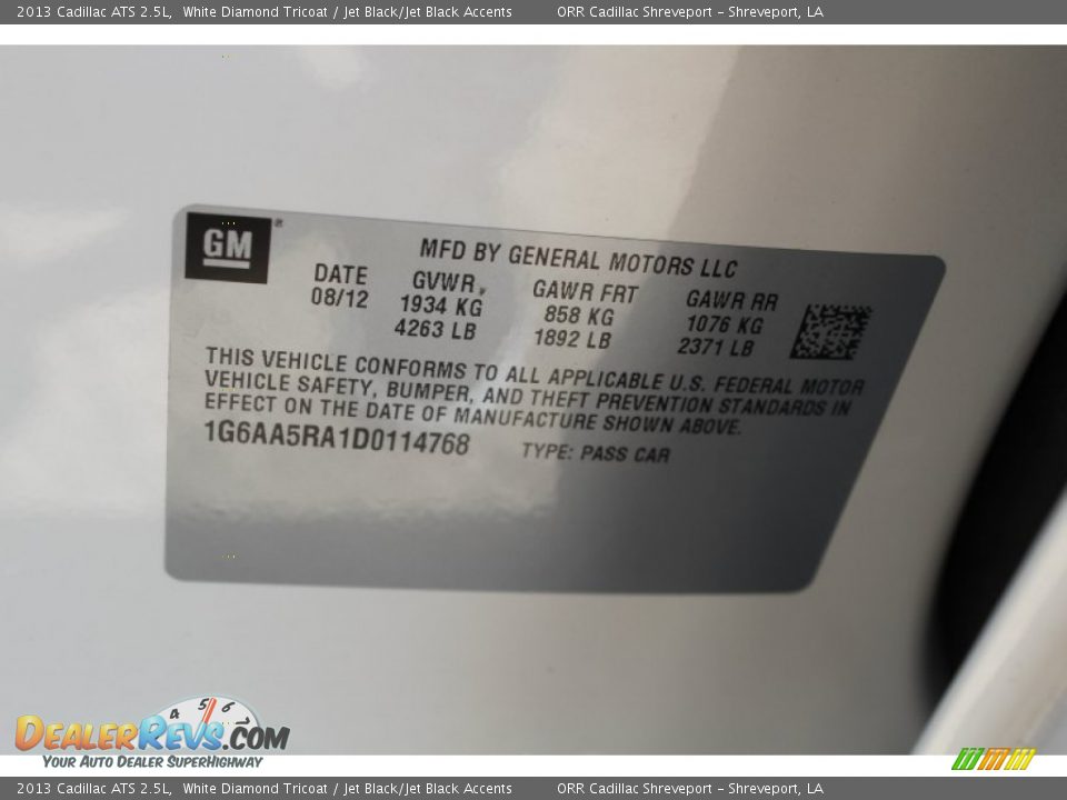 2013 Cadillac ATS 2.5L White Diamond Tricoat / Jet Black/Jet Black Accents Photo #34