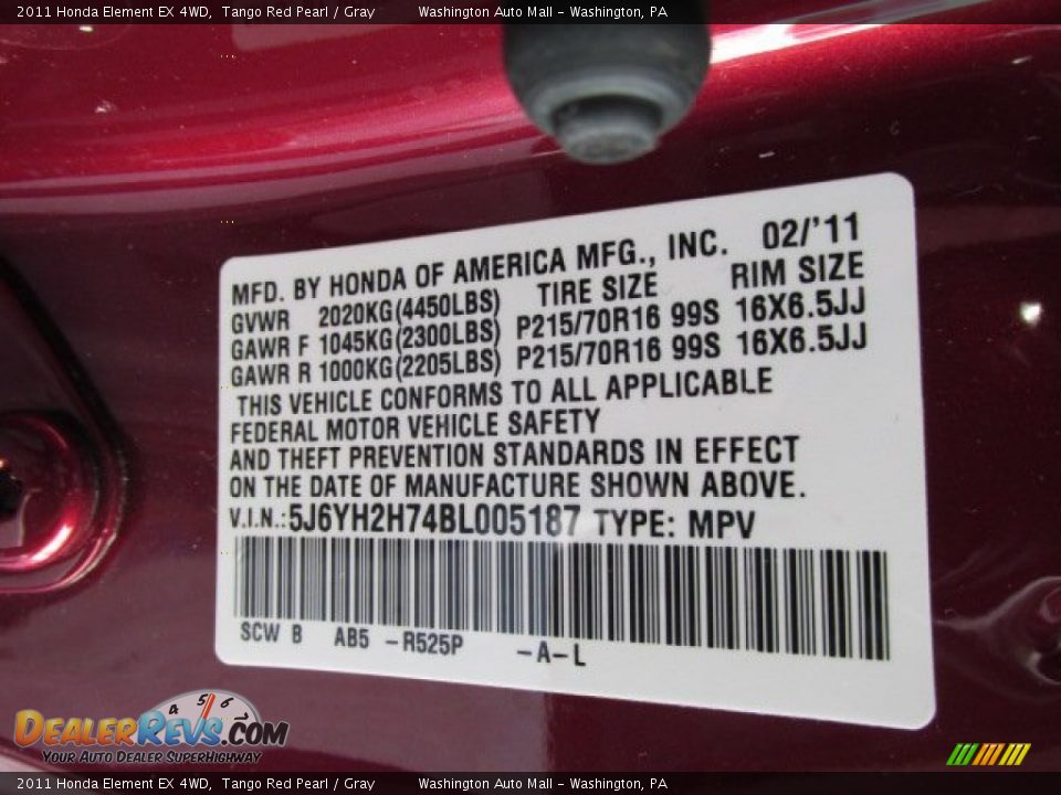 2011 Honda Element EX 4WD Tango Red Pearl / Gray Photo #19