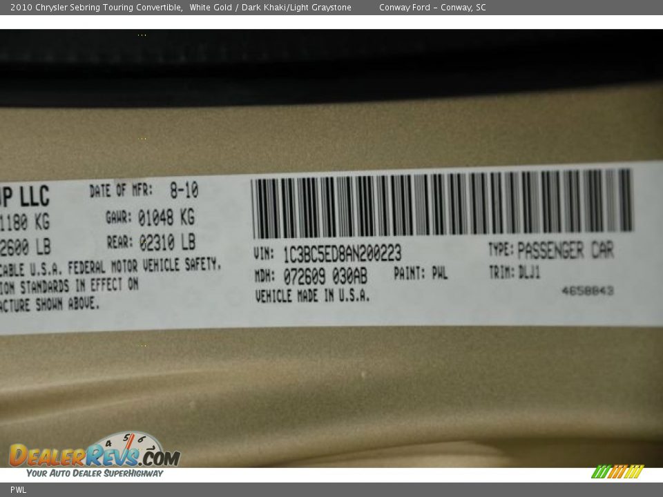 Chrysler Color Code PWL White Gold