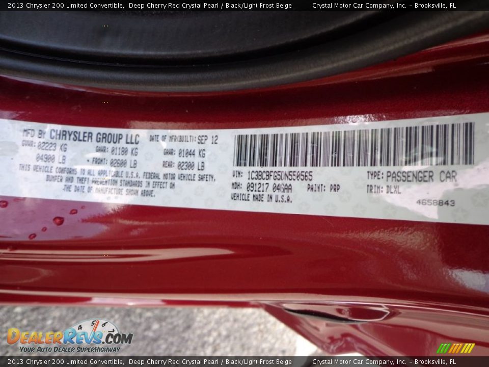 2013 Chrysler 200 Limited Convertible Deep Cherry Red Crystal Pearl / Black/Light Frost Beige Photo #22
