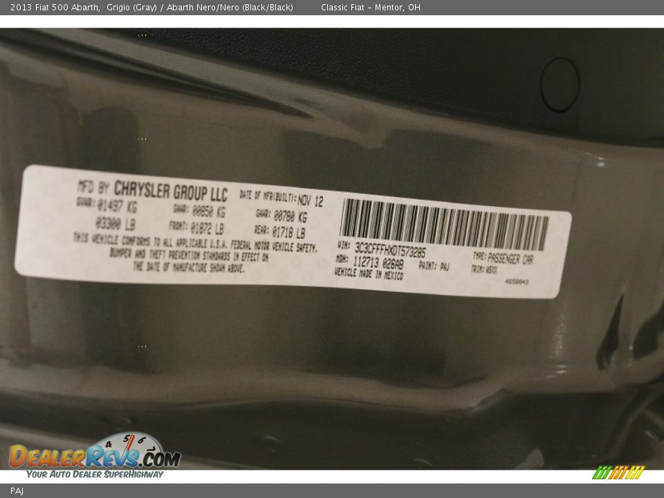 Fiat Color Code PAJ Grigio (Gray)