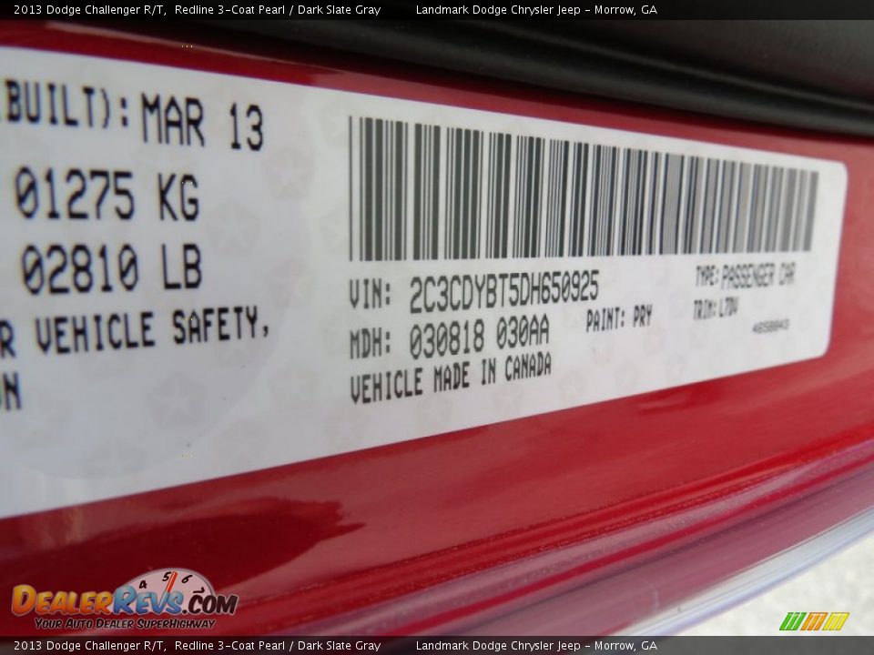 2013 Dodge Challenger R/T Redline 3-Coat Pearl / Dark Slate Gray Photo #9