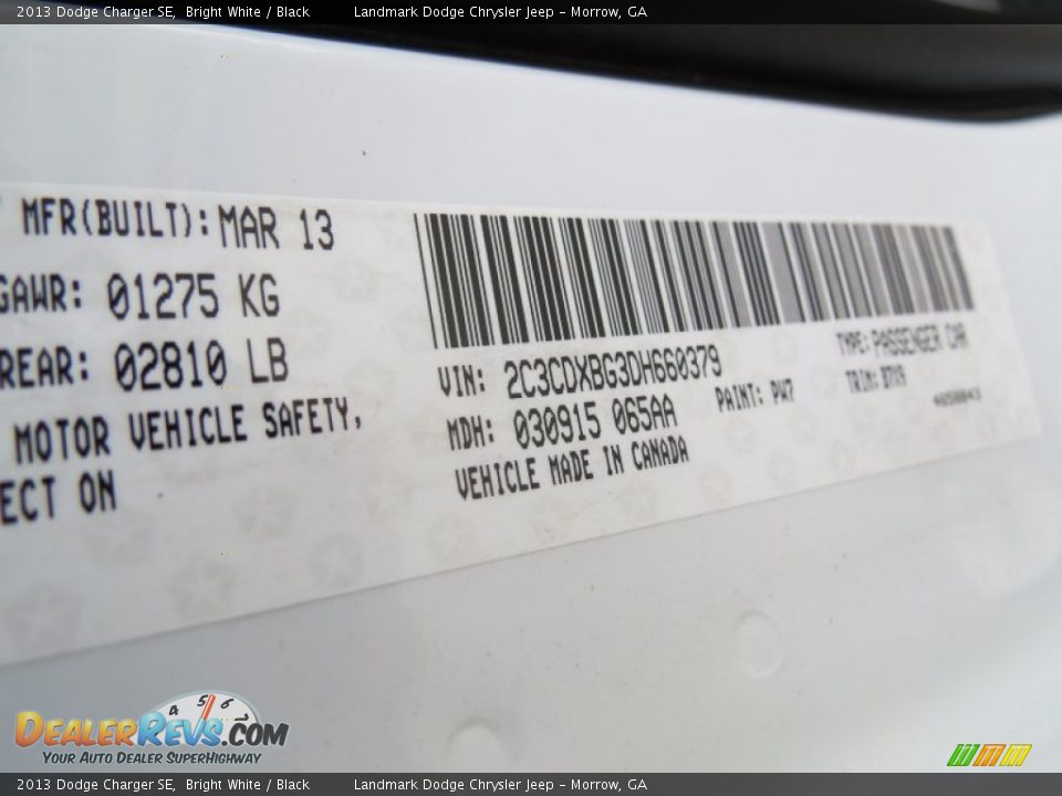 2013 Dodge Charger SE Bright White / Black Photo #10