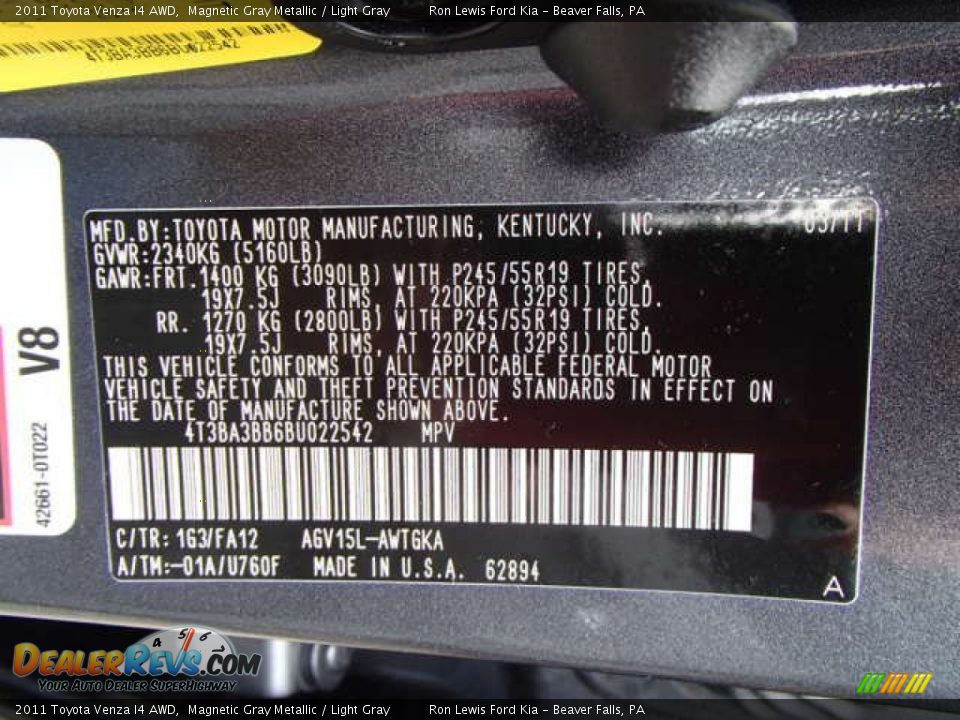 2011 Toyota Venza I4 AWD Magnetic Gray Metallic / Light Gray Photo #20