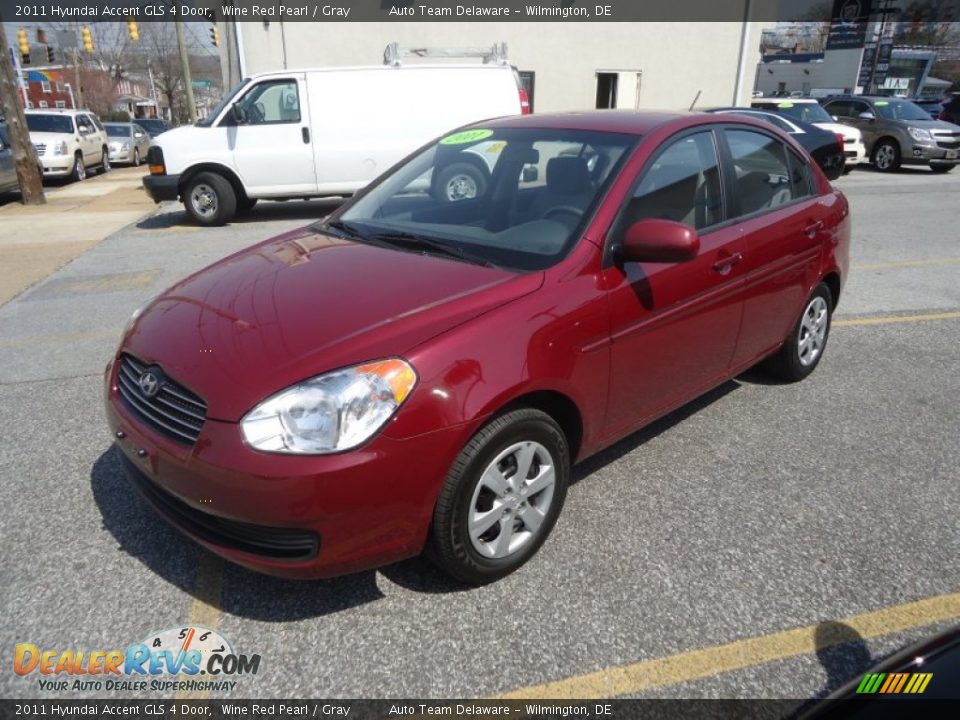 2011 Hyundai Accent GLS 4 Door Wine Red Pearl / Gray Photo #2