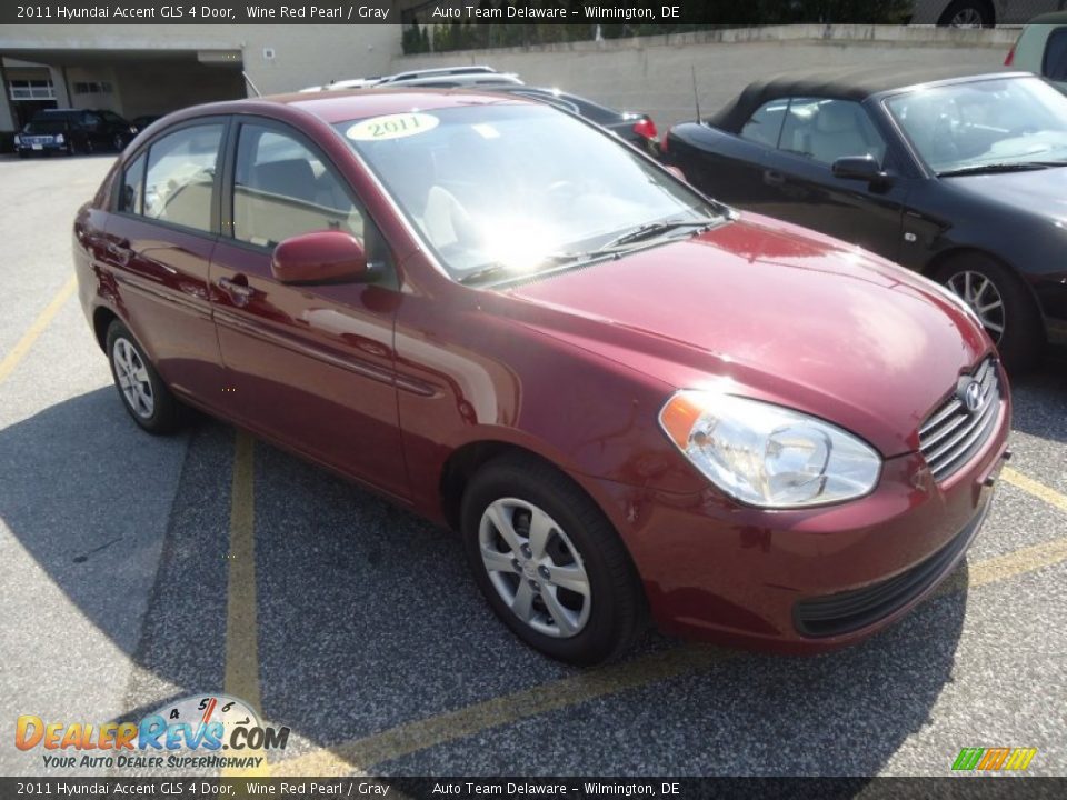 2011 Hyundai Accent GLS 4 Door Wine Red Pearl / Gray Photo #4
