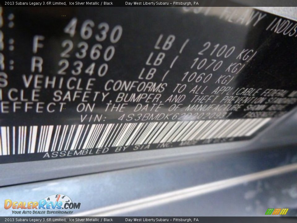 2013 Subaru Legacy 3.6R Limited Ice Silver Metallic / Black Photo #17