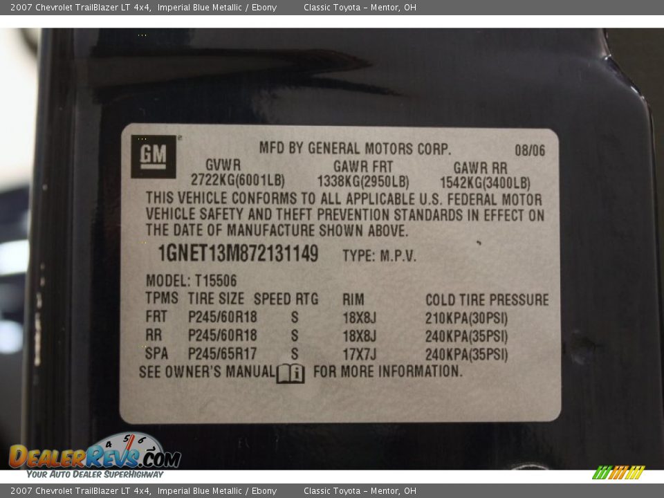 2007 Chevrolet TrailBlazer LT 4x4 Imperial Blue Metallic / Ebony Photo #19