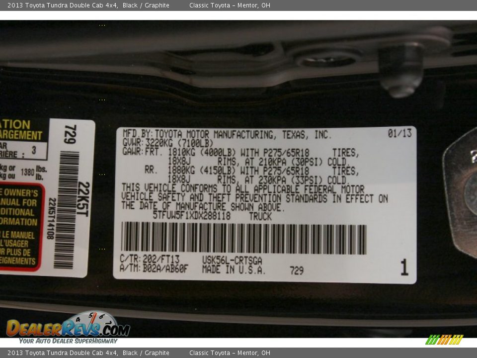2013 Toyota Tundra Double Cab 4x4 Black / Graphite Photo #34