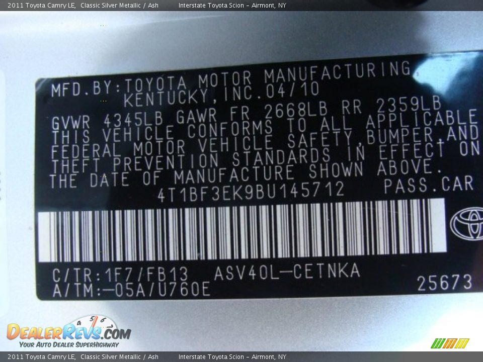 2011 Toyota Camry LE Classic Silver Metallic / Ash Photo #24