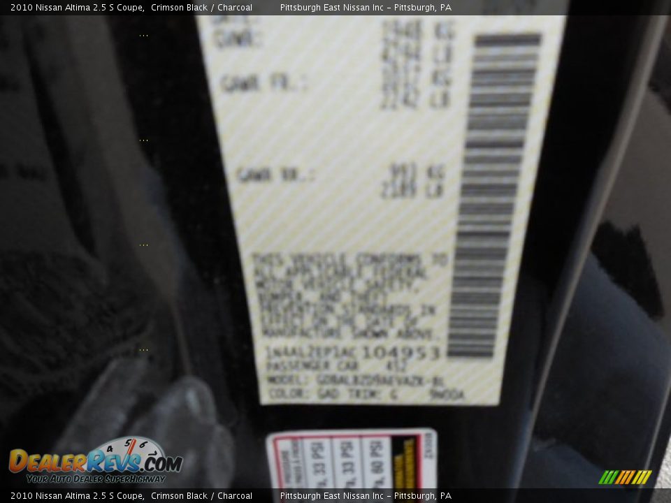 2010 Nissan Altima 2.5 S Coupe Crimson Black / Charcoal Photo #14