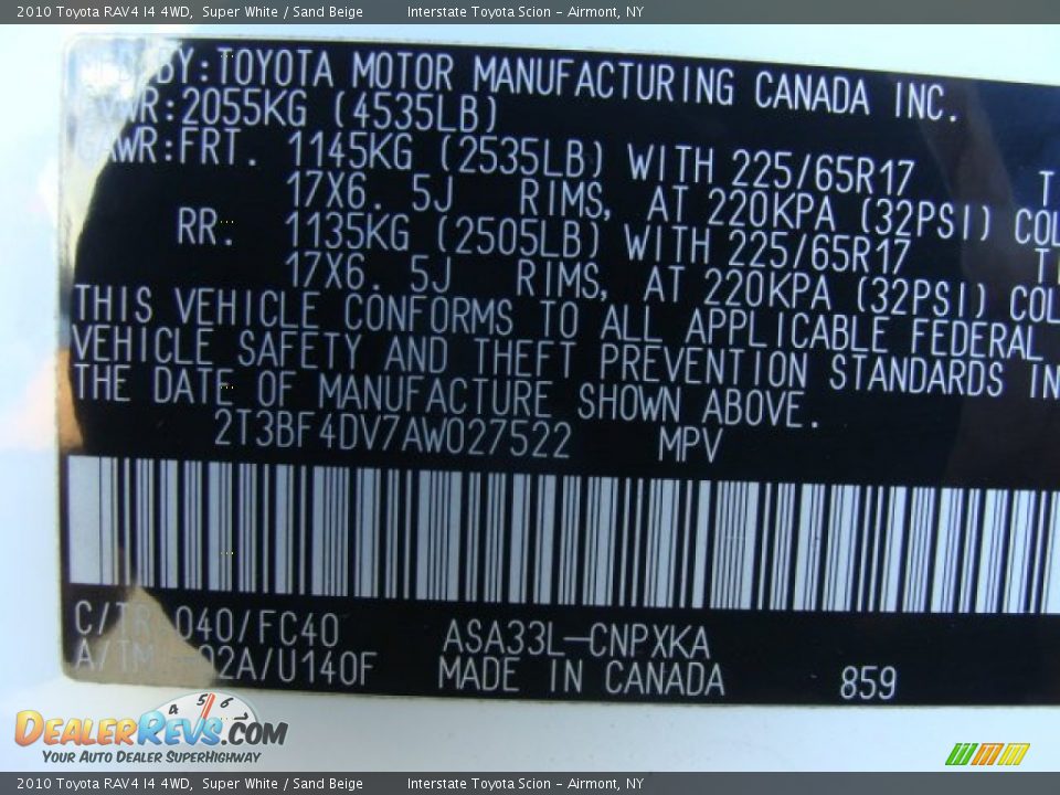 2010 Toyota RAV4 I4 4WD Super White / Sand Beige Photo #24