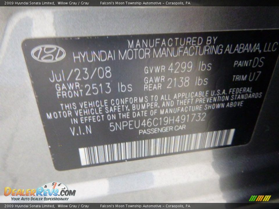 2009 Hyundai Sonata Limited Willow Gray / Gray Photo #24