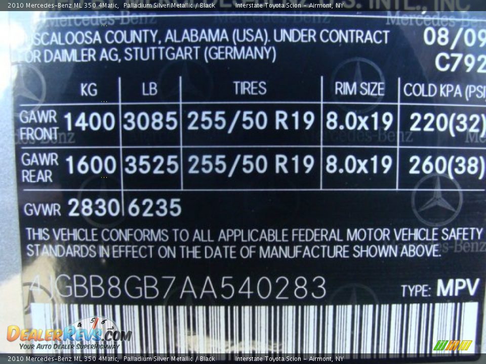 2010 Mercedes-Benz ML 350 4Matic Palladium Silver Metallic / Black Photo #26