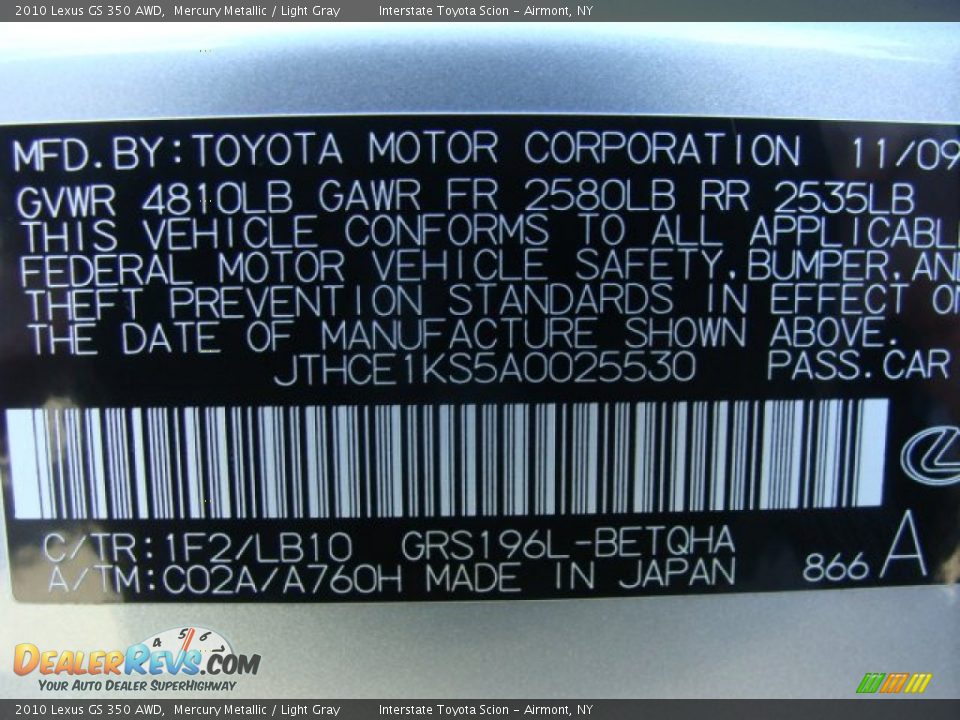 2010 Lexus GS 350 AWD Mercury Metallic / Light Gray Photo #27