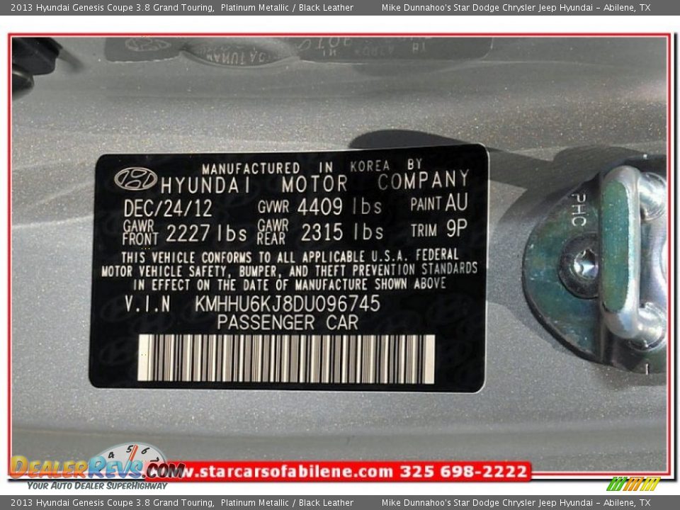 2013 Hyundai Genesis Coupe 3.8 Grand Touring Platinum Metallic / Black Leather Photo #11
